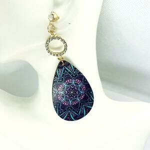 Gold-Tone Rhinestone Painted Wood Dangle Earrings